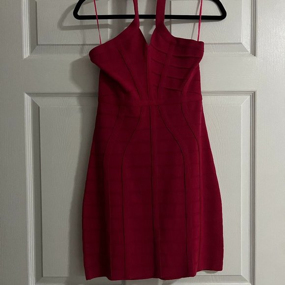 Raspberry Halter Mini Dress - Picture 1 of 4